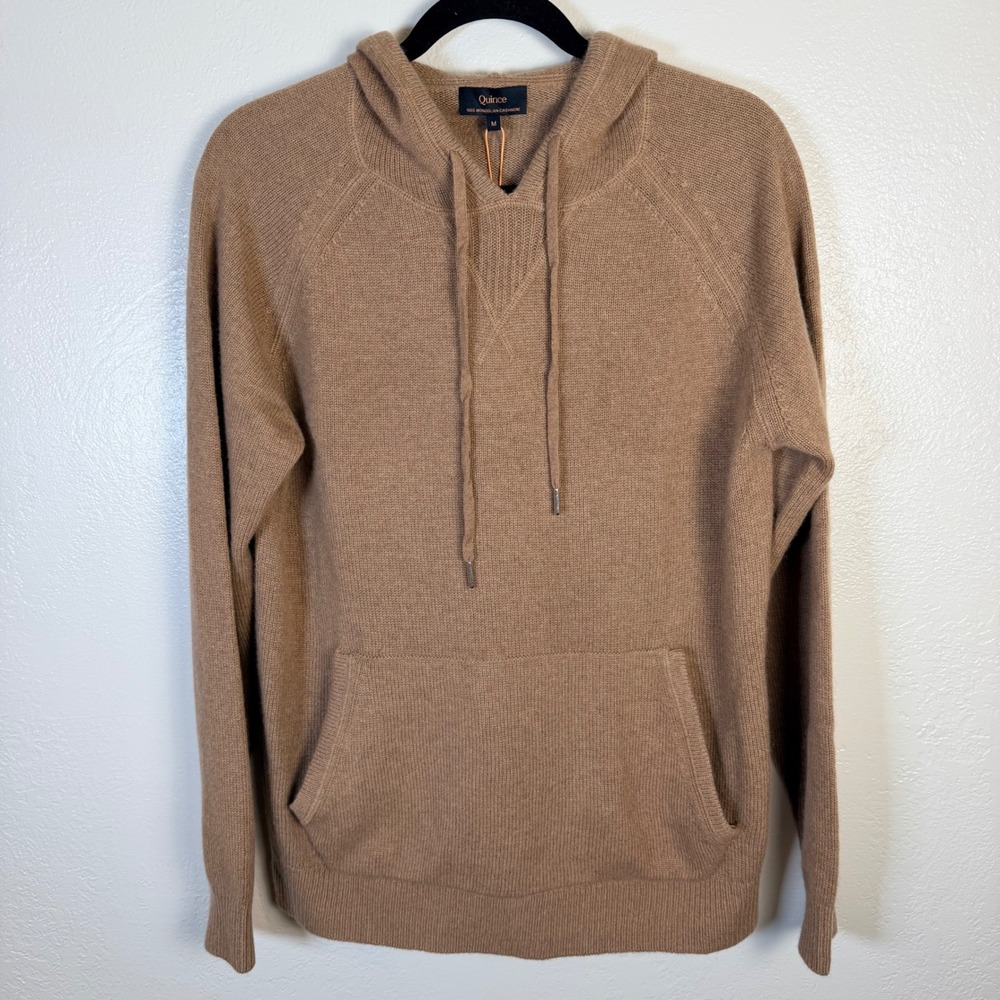 New Quince Mens M Mongolian Cashmere Pullover Hoodie Teak Brown Quiet Luxury